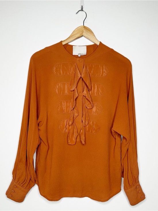 3.1 Phillip Lim Tops - 3.1 Phillip Lim Burnt Orange 100% Silk Ruffle Front Blouse Size 4